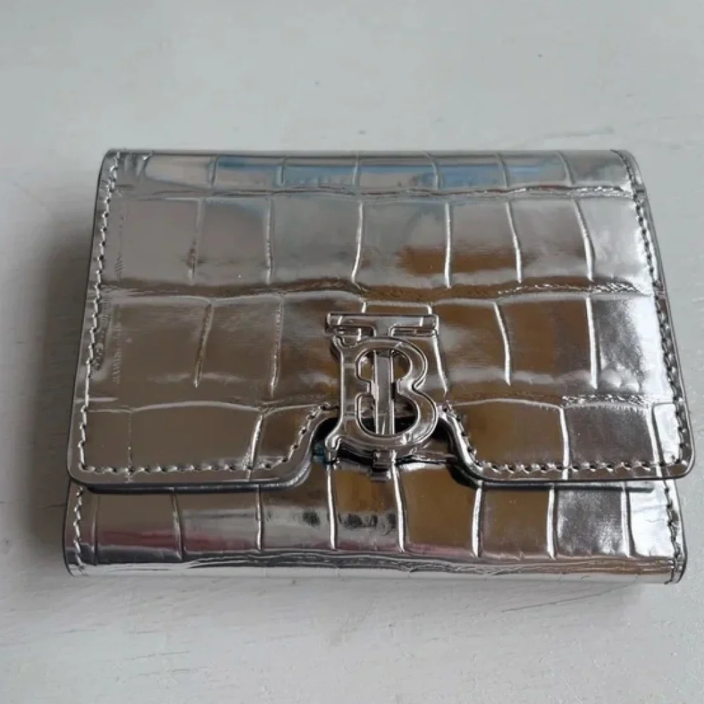 BURBERRY TB Monogram Croc Embossed Metalic Leather Wallet